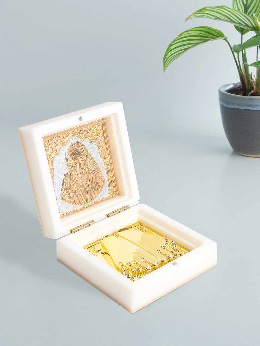 Golden Peacock White 24 Ct Gold Polished White SaiBaba Wood Prayer Box