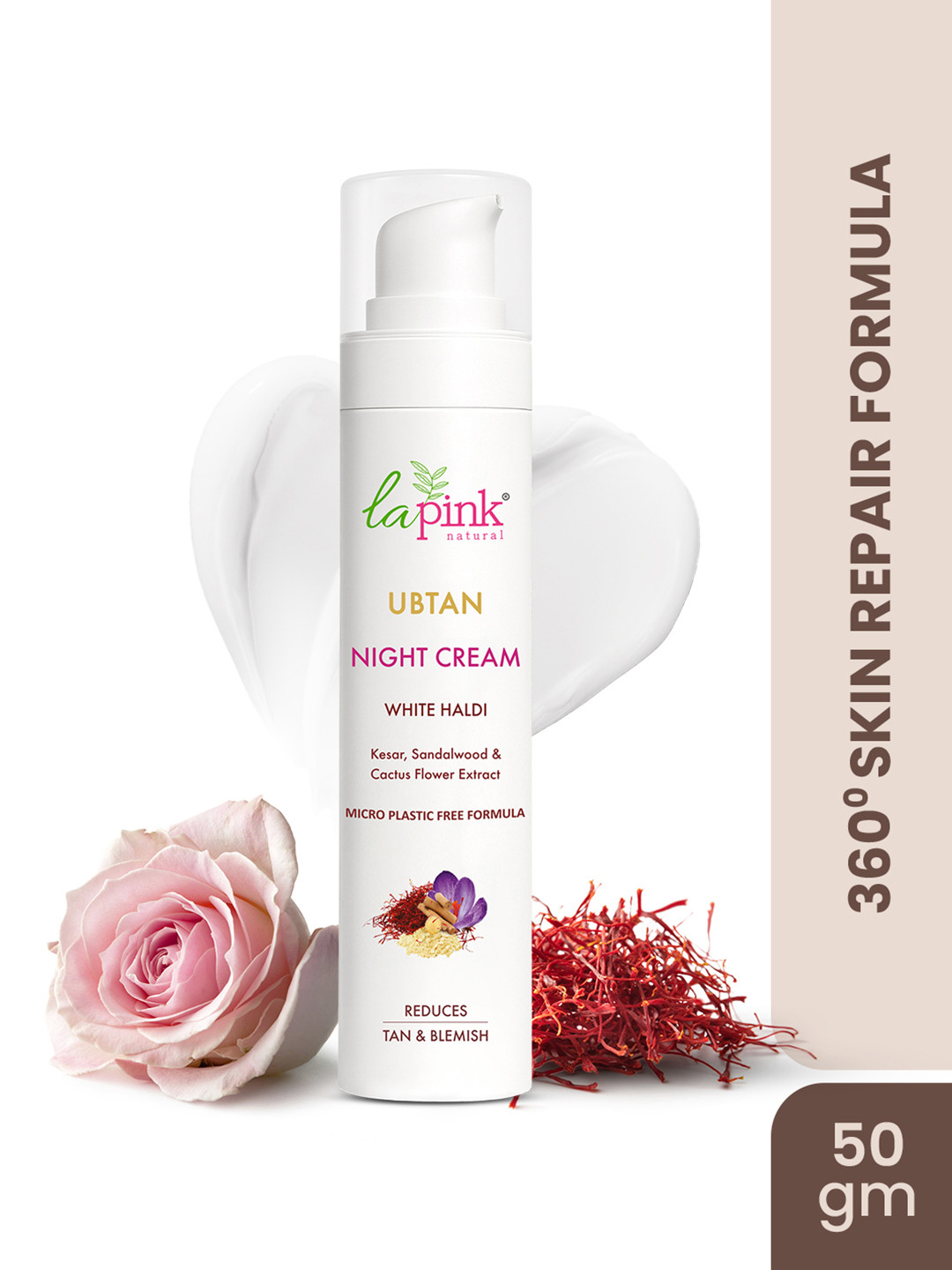 La Pink Ubtan Night Cream with Saffron & White Haldi for Bright & Spot Free Skin - 50 g