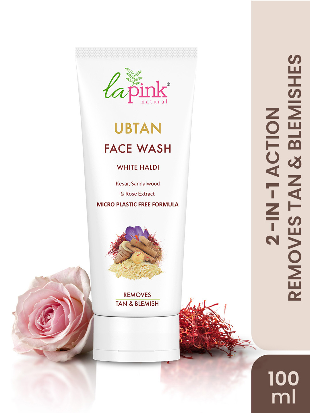 La Pink Ubtan 100% Soap Free Face Wash with Saffron & White Haldi for Tan Removal - 100 ml
