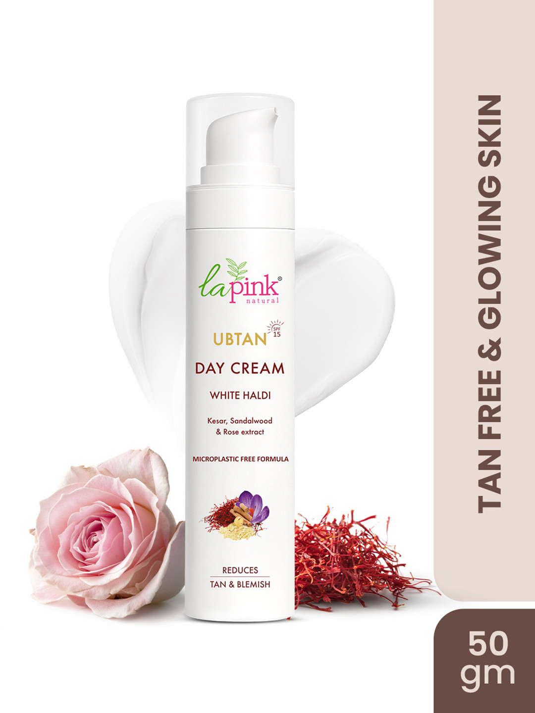 La Pink Ubtan SPF 15 Oil-Free Day Cream with Saffron & White Haldi for Glowing Skin - 50 g