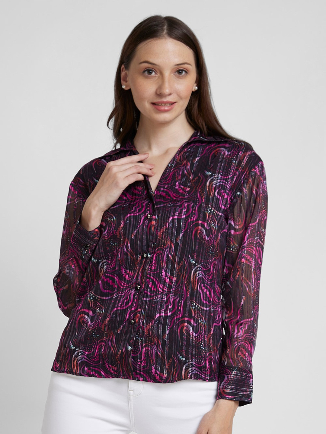SPYKAR Plus Size Classic Slim Fit Abstract Printed Opaque Printed Casual Shirt