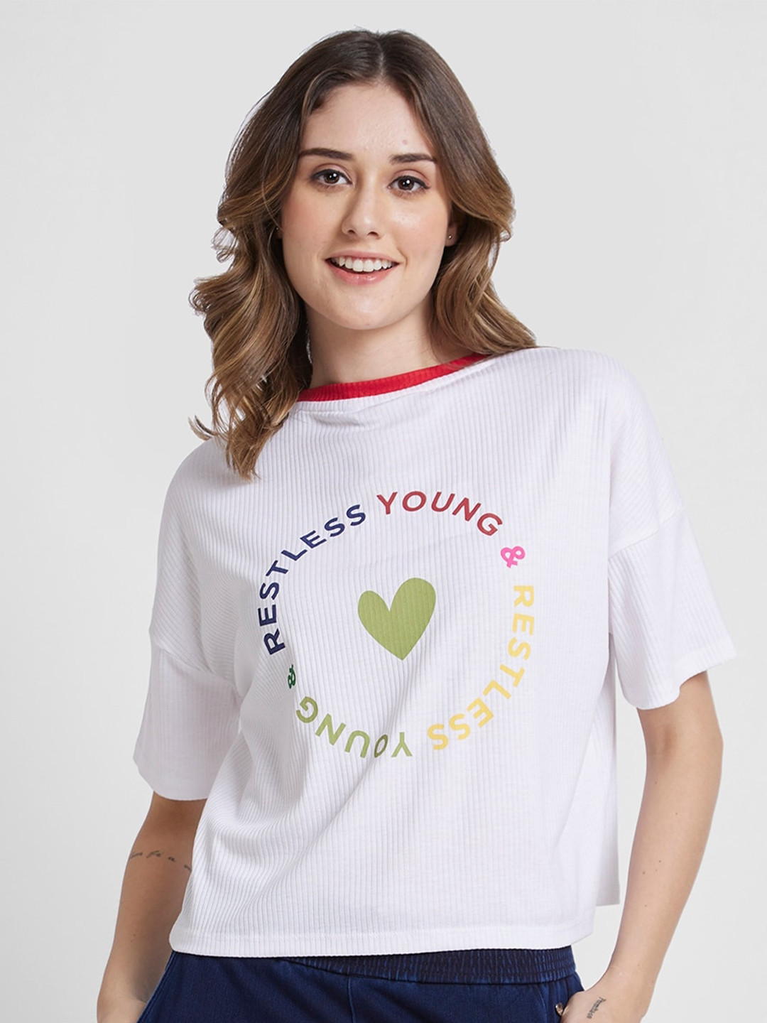 SPYKAR Typography Printed Cotton Boxy Fit T-shirt