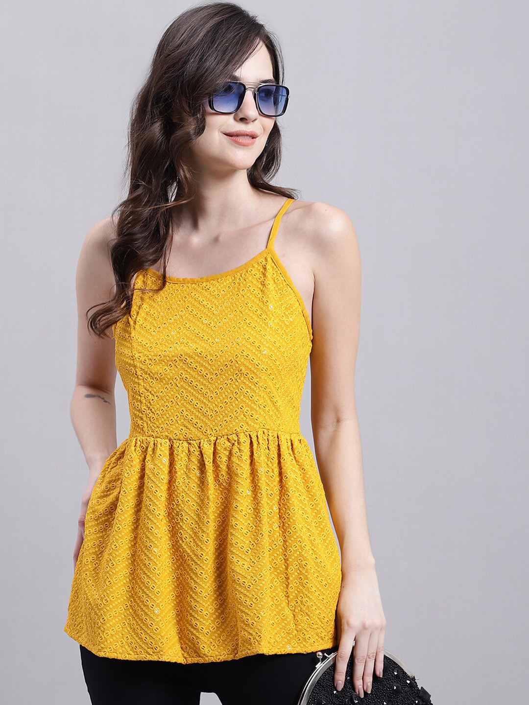 JAINISH Shoulder Strap Embellished Peplum Top