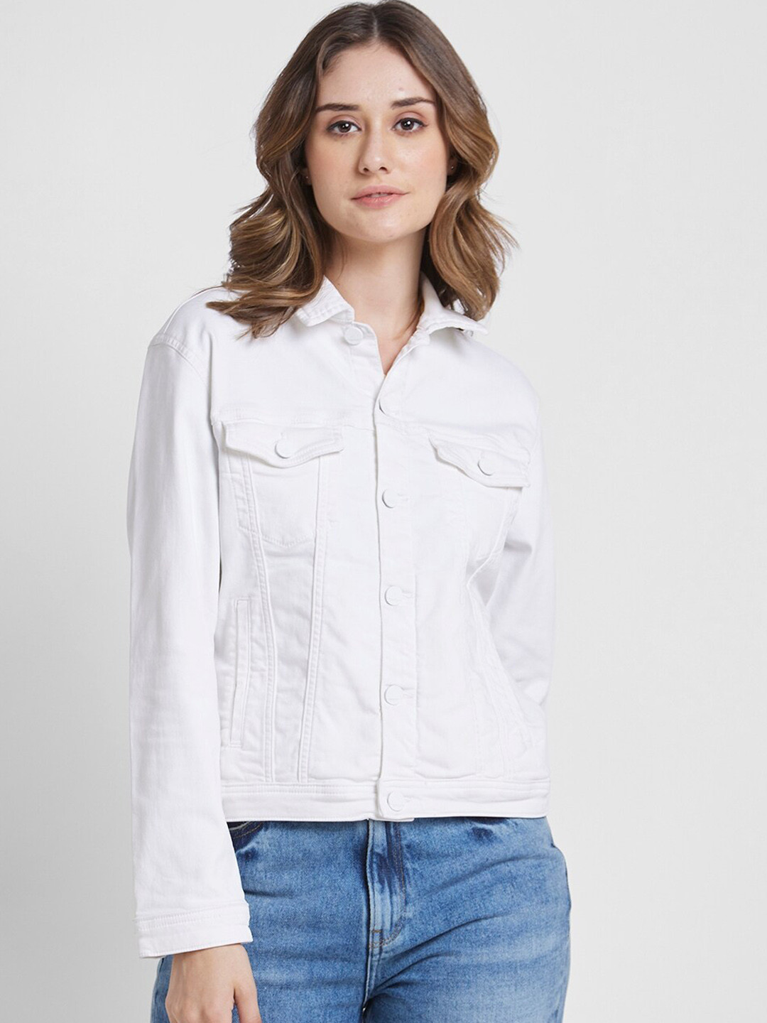 SPYKAR Spread Collar Denim Jacket With Zip Detail