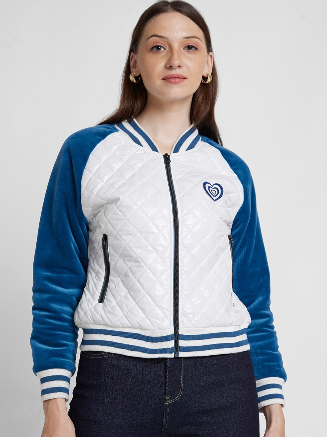 SPYKAR Colourblocked Bomber Jacket With Typography Embroidered Detail