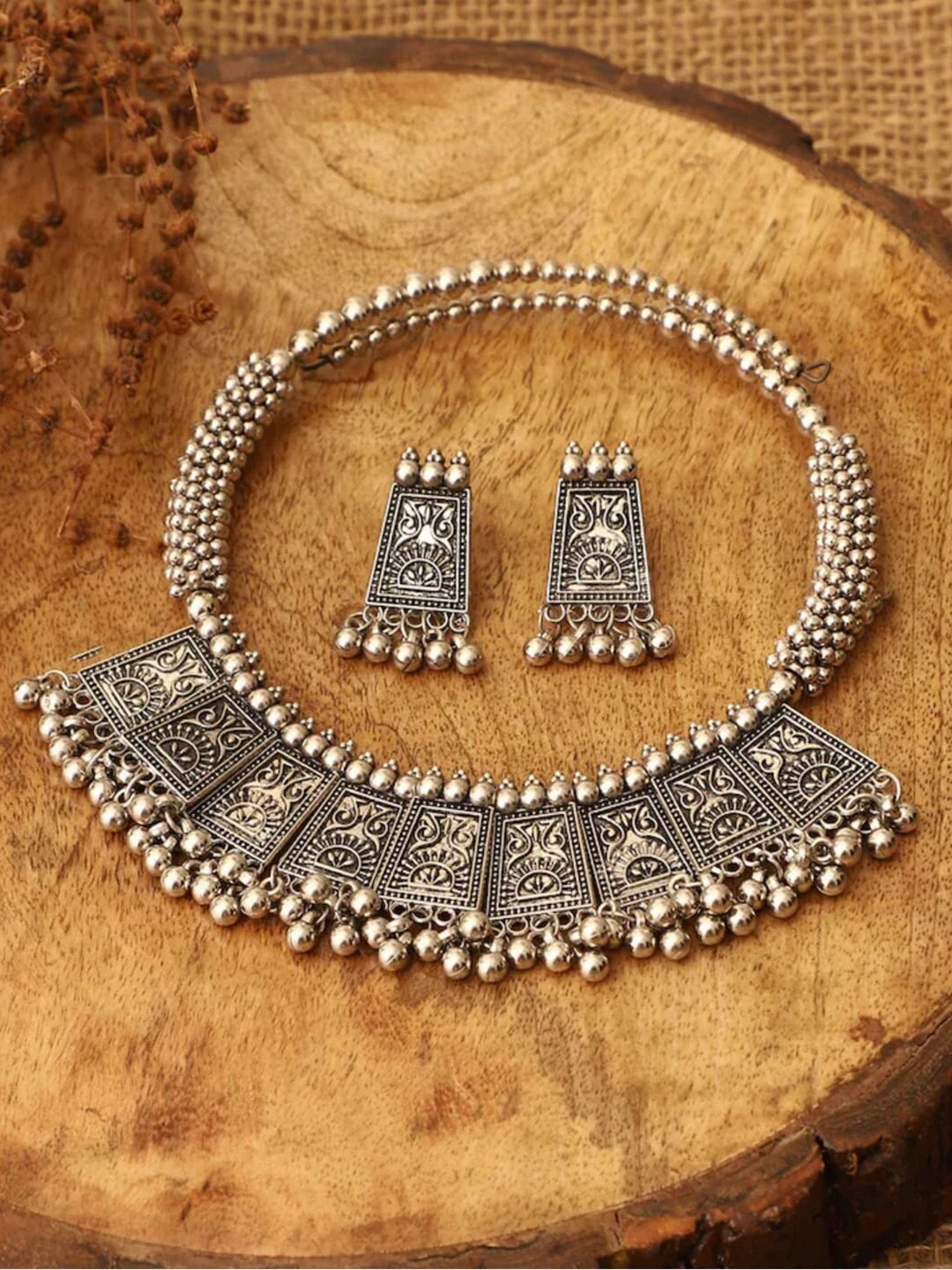 PRASUB Sterling Silver Choker with Earrings Set