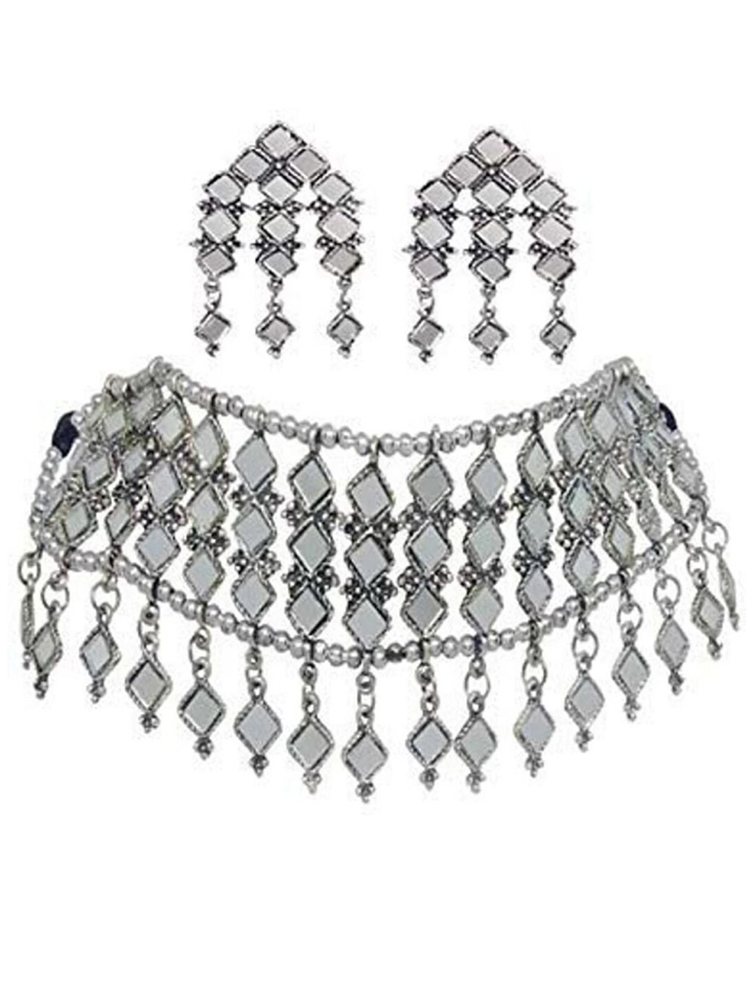 PRASUB Sterling Silver Necklace With Earrings Jewellery Set
