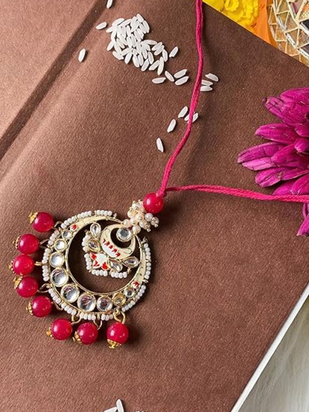 I Jewels Pearl Beaded Hanging Lumba Rakhi
