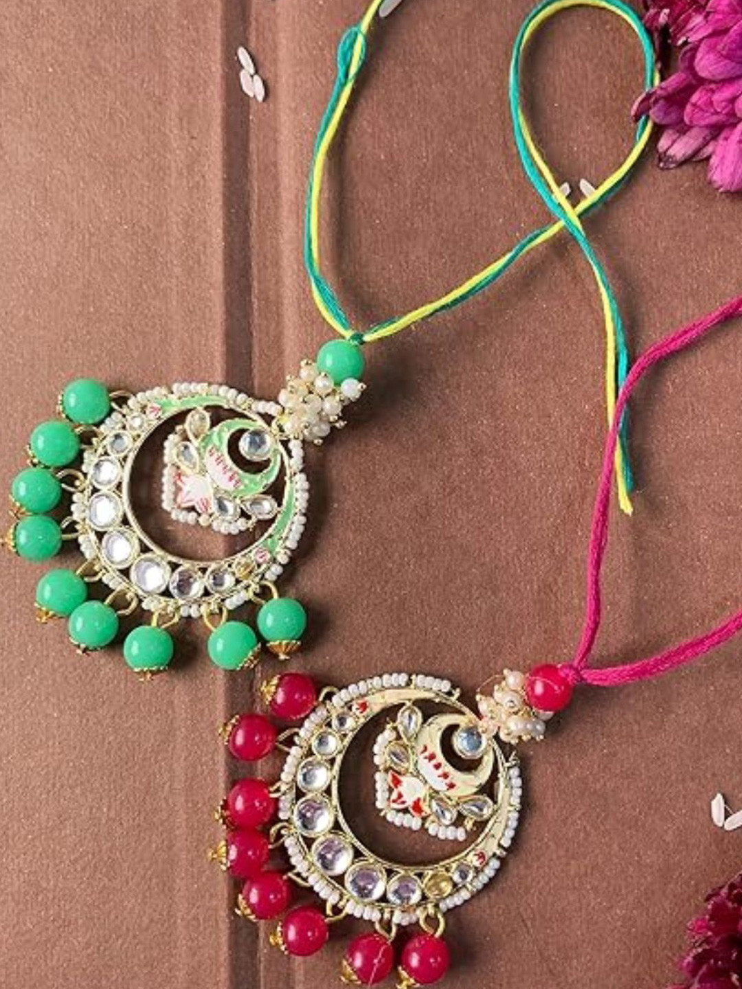 I Jewels Set Of 2 Stones Studded & Beaded Lumba Rakhis