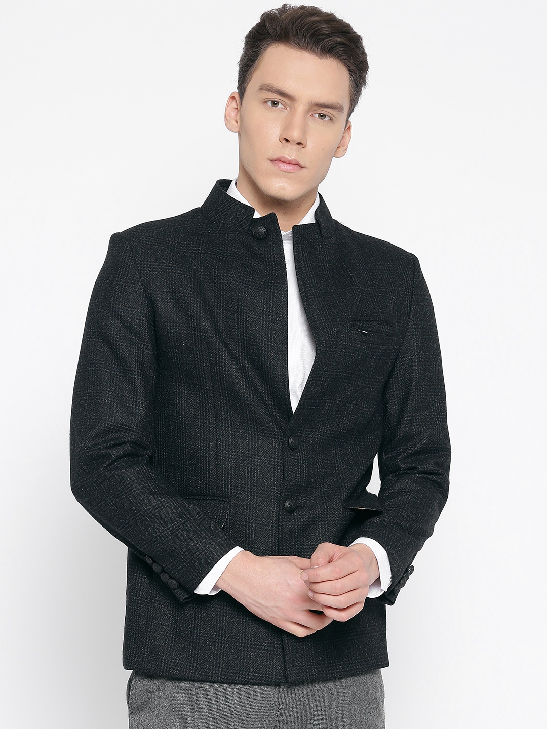 Buy Fort Collins Charcoal Grey Checked Single Breasted Smart Casual Blazer Blazers For Men 2390796 Myntra