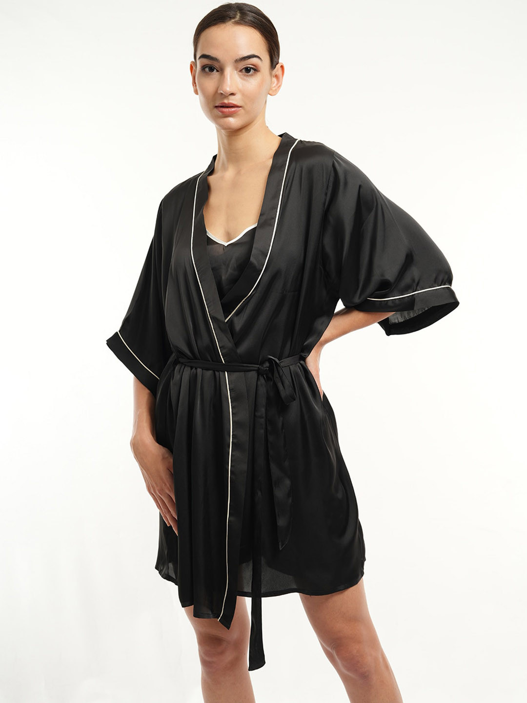 mackly V-Neck Mini Robe With Belt