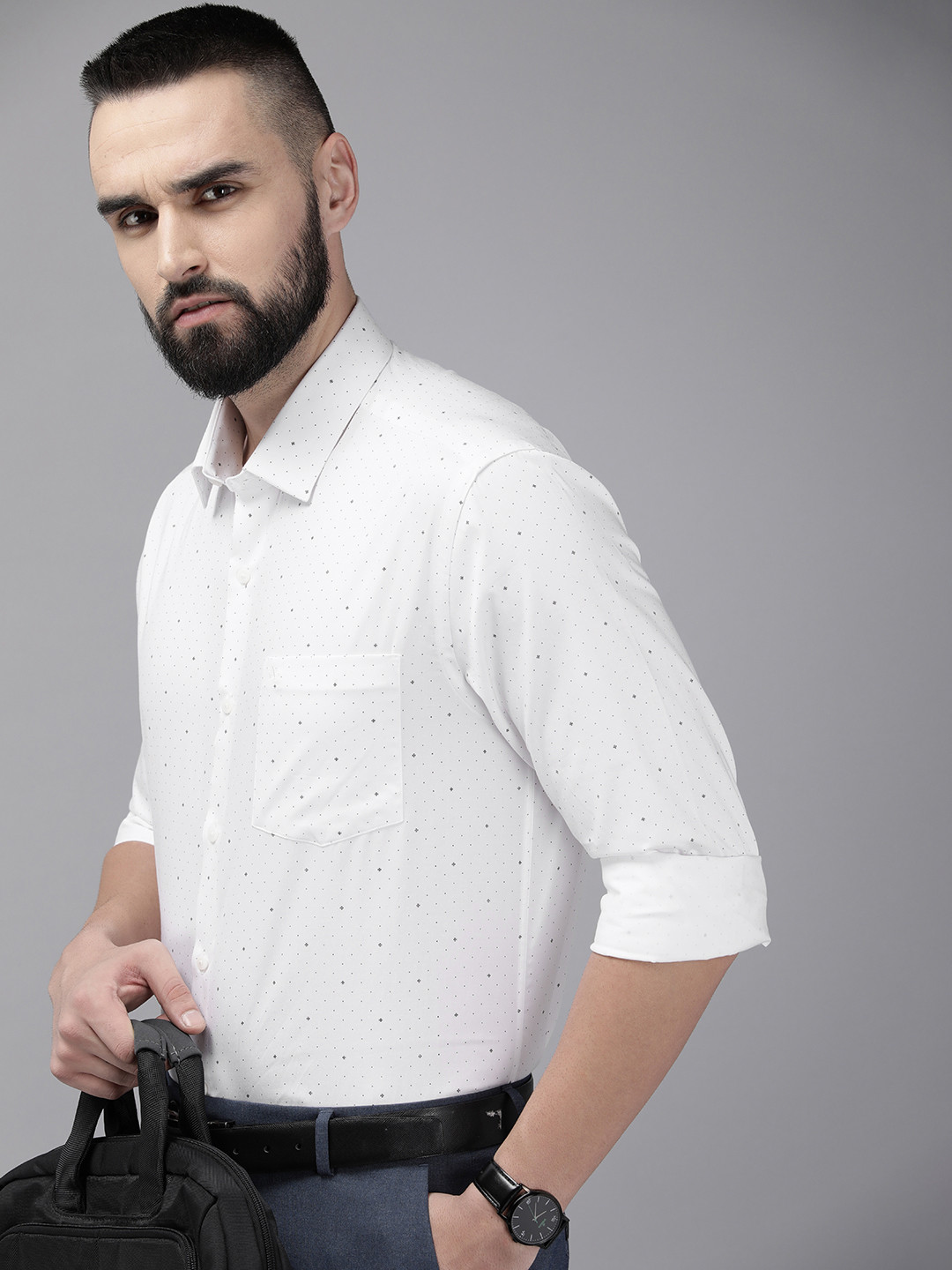 Arrow Manhattan Slim Fit Micro-Ditsy Printed Pure Cotton Formal Shirt