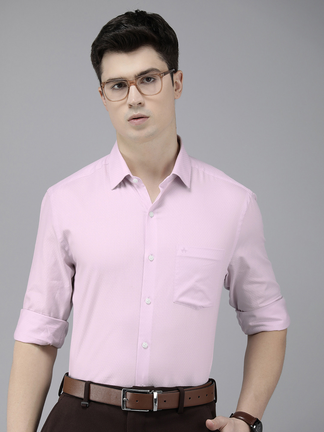 Arrow Self Design Textured Pure Cotton Manhattan Slim Fit Formal Shirt