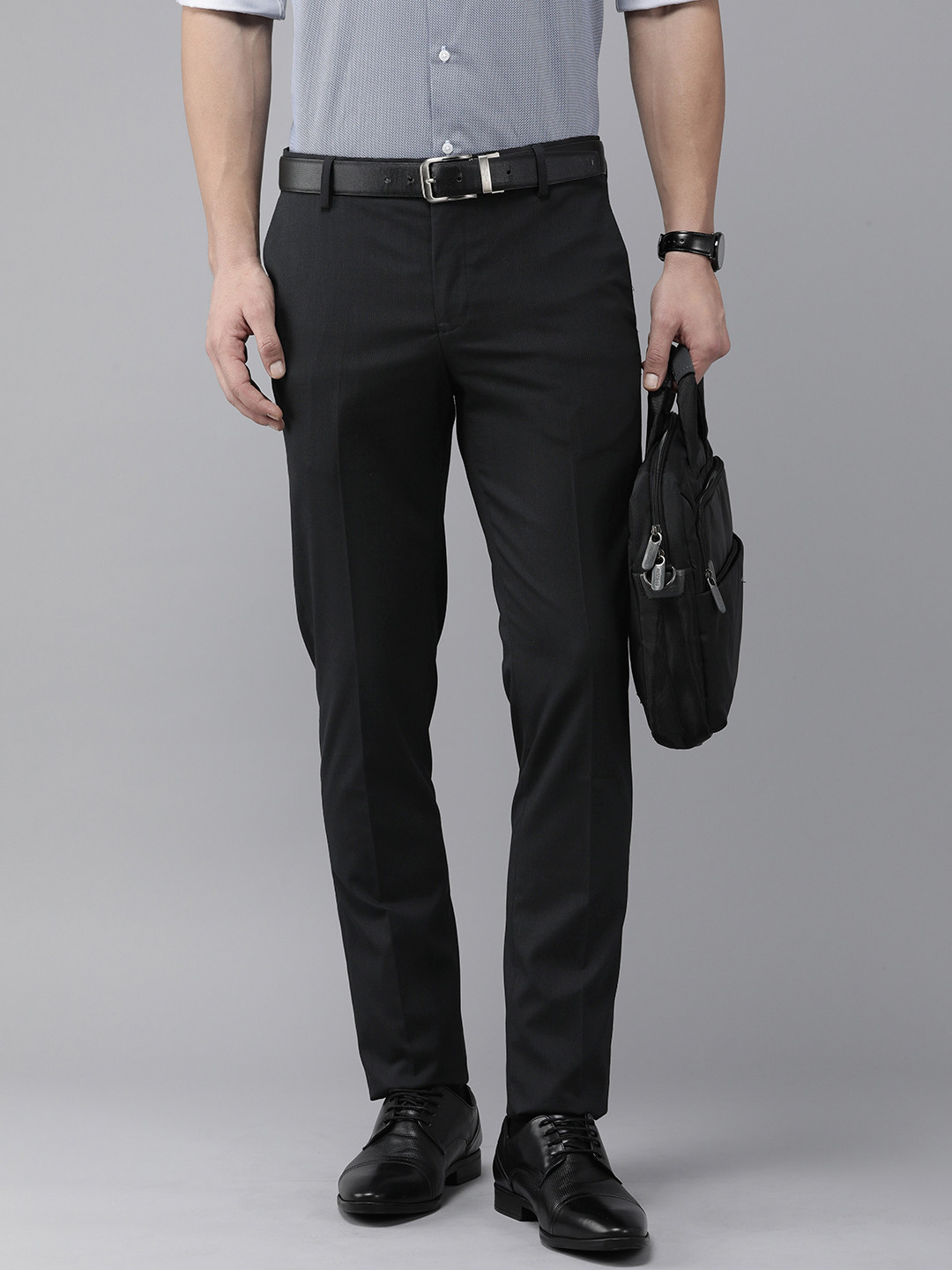 Arrow Men Mid-Rise Self-Striped Regular Regular Fit Trousers