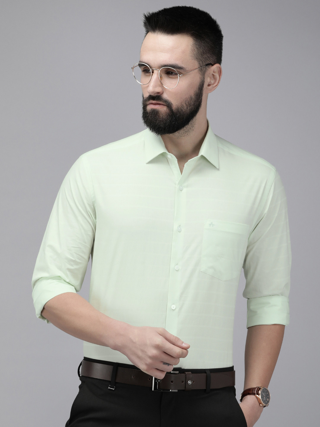 Arrow Pure Cotton Manhattan Self Design Horizontal Stripes Slim Fit Opaque Formal Shirt