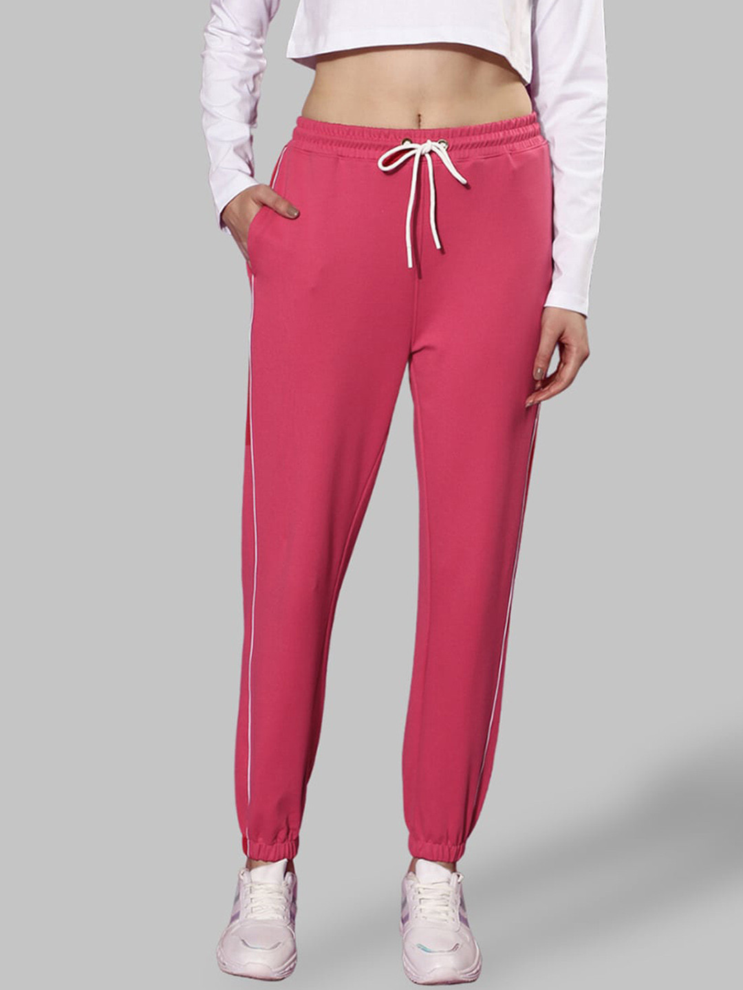 JUNEBERRY Women Pink Mid Rise Relaxed Fit Pure Cotton Joggers