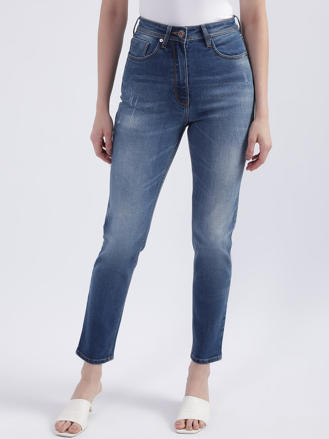 Iconic Women Slim Fit Clean Look Heavy Fade Jeans
