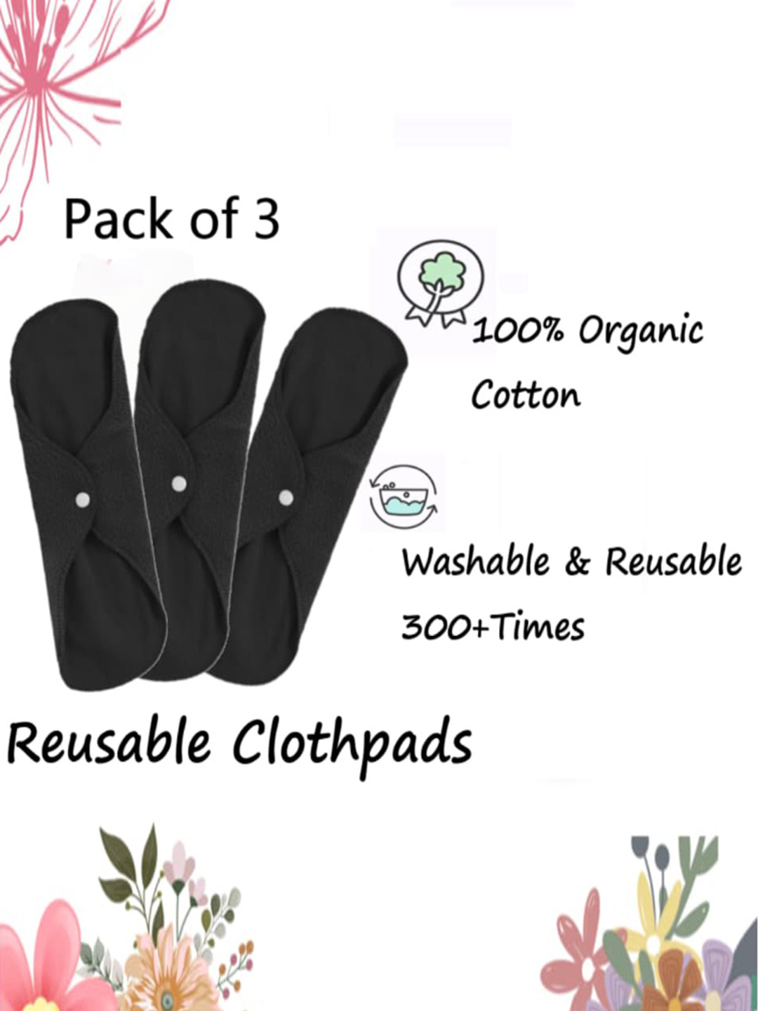 CareDone 3-Pcs Ultra Thin 4-Layered XL Rash Free Reusable Sanitary Cloth Pads