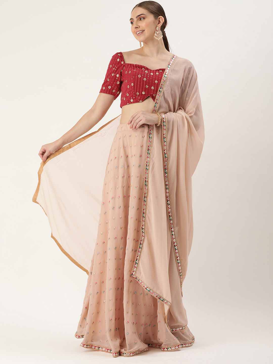 Ethnovog Embroidered Sequinned Ready to Wear Lehenga & Blouse Dupatta