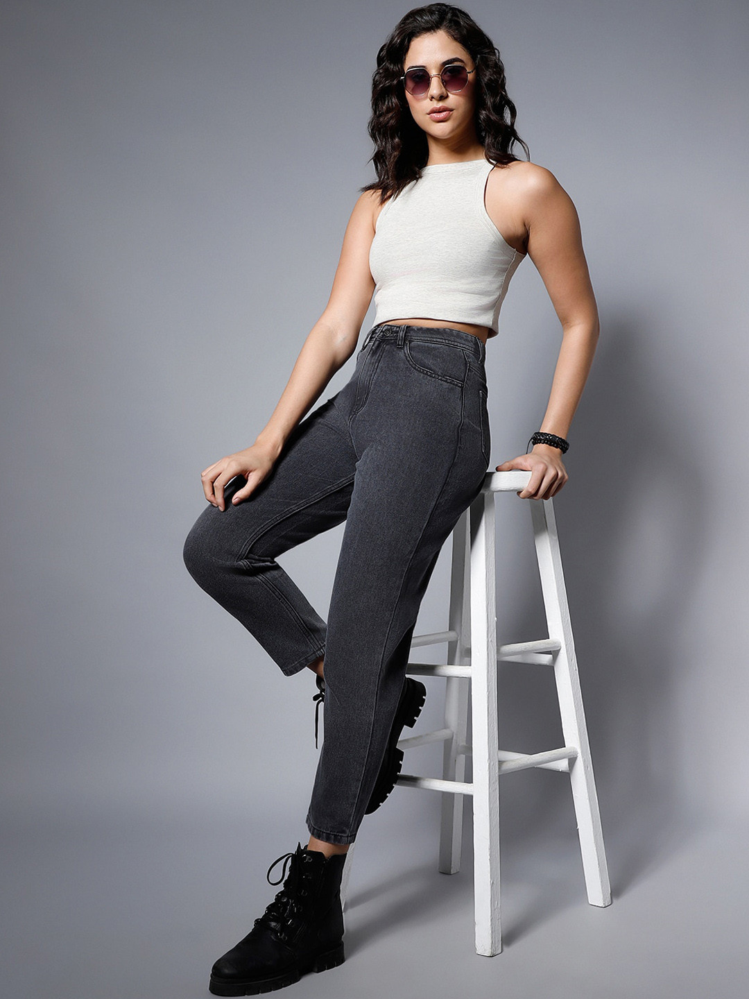 High Star Women High-Rise Mom Fit Jeans