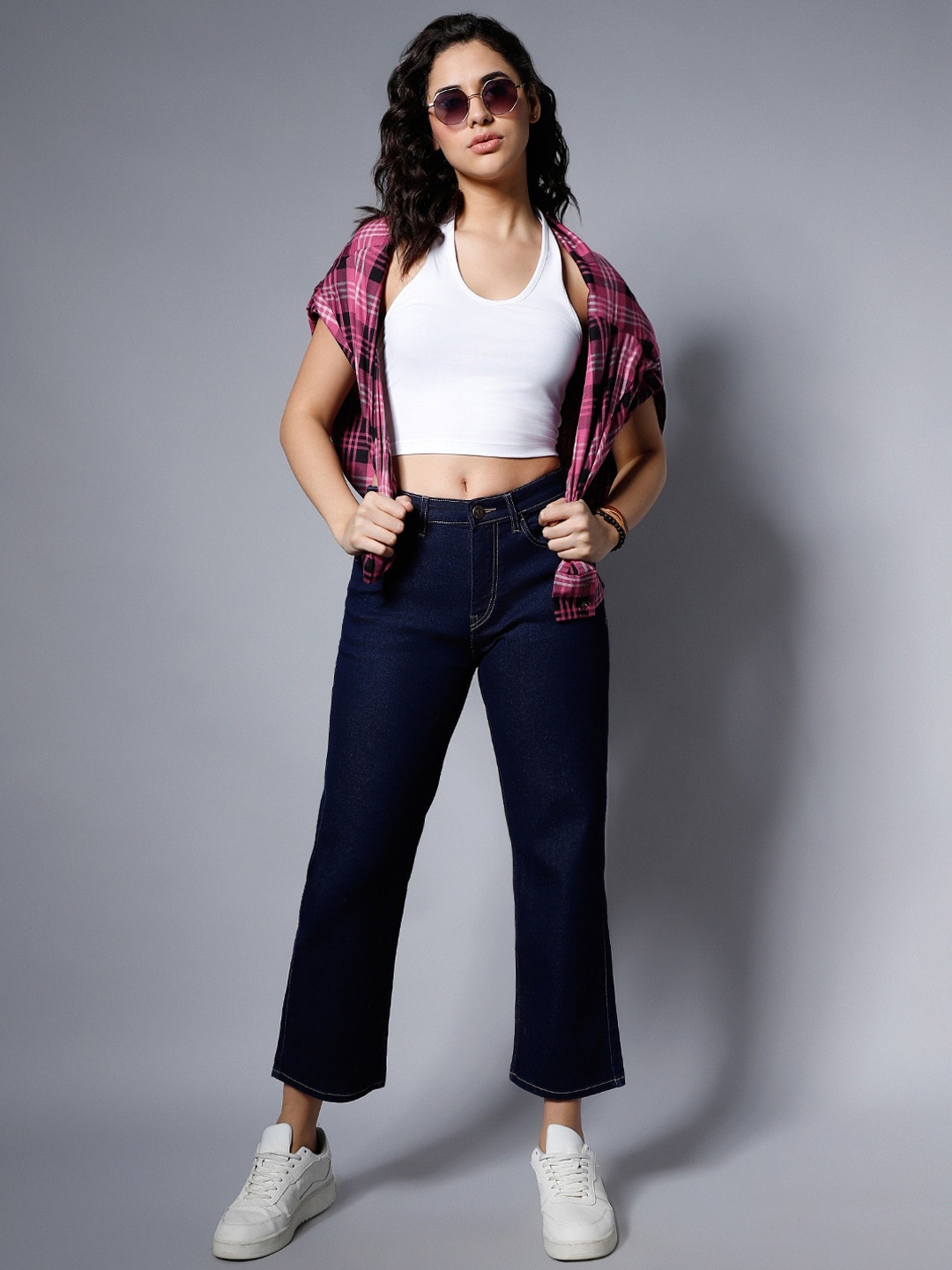 High Star Women Blue Dad Fit High-Rise Clean Look Stretchable Jeans