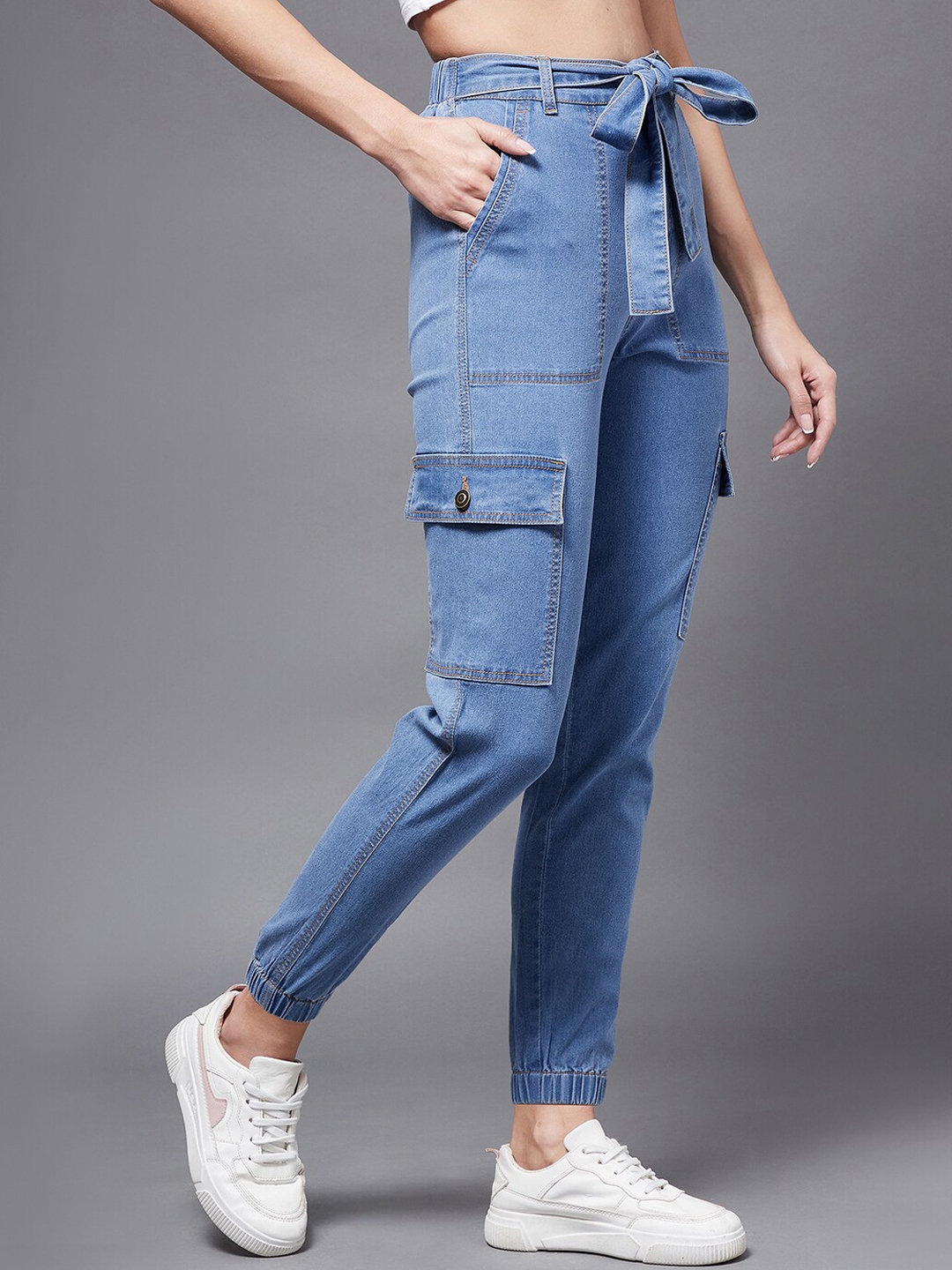 Women's Blue Solid Joggers Jeans - MISS CHASE