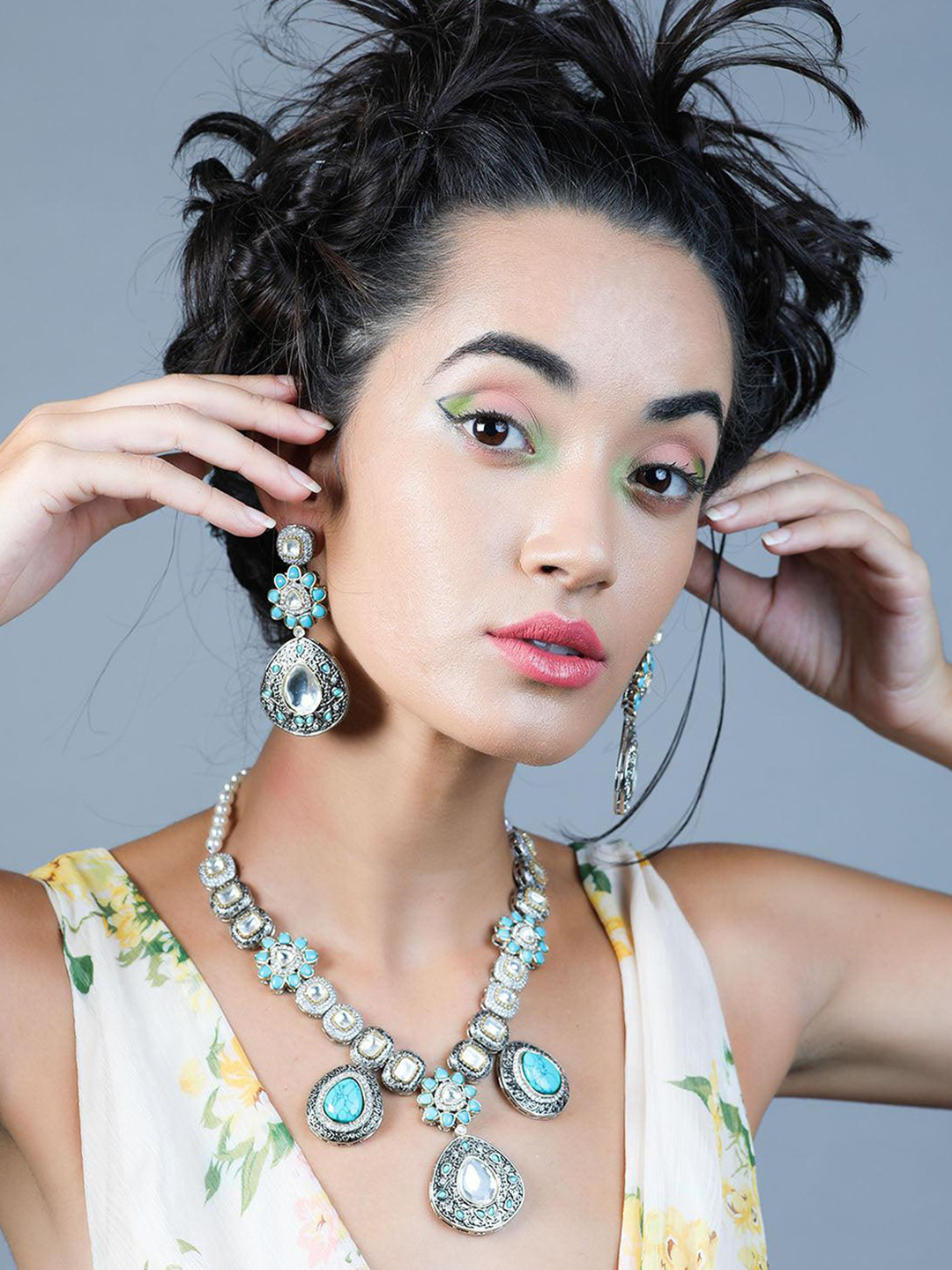 ODETTE Silver-Plated Oxidised Necklace & Earrings Set