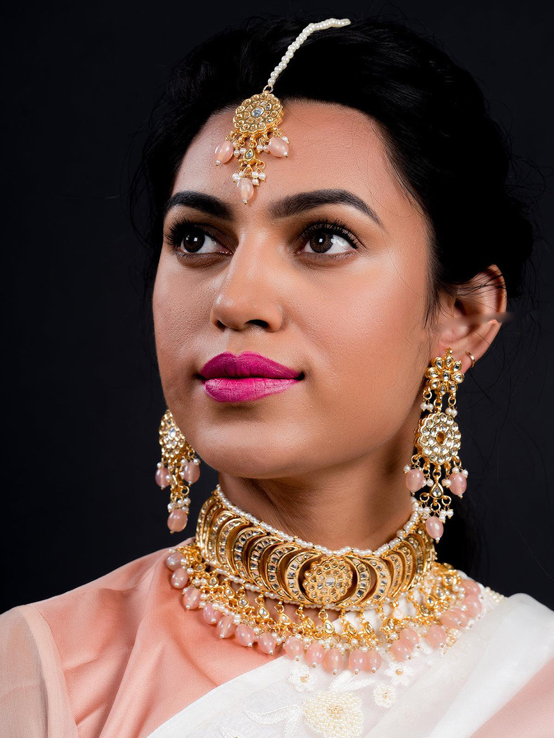 ODETTE Gold-Plated Half-Moon Design Beaded Choker Set