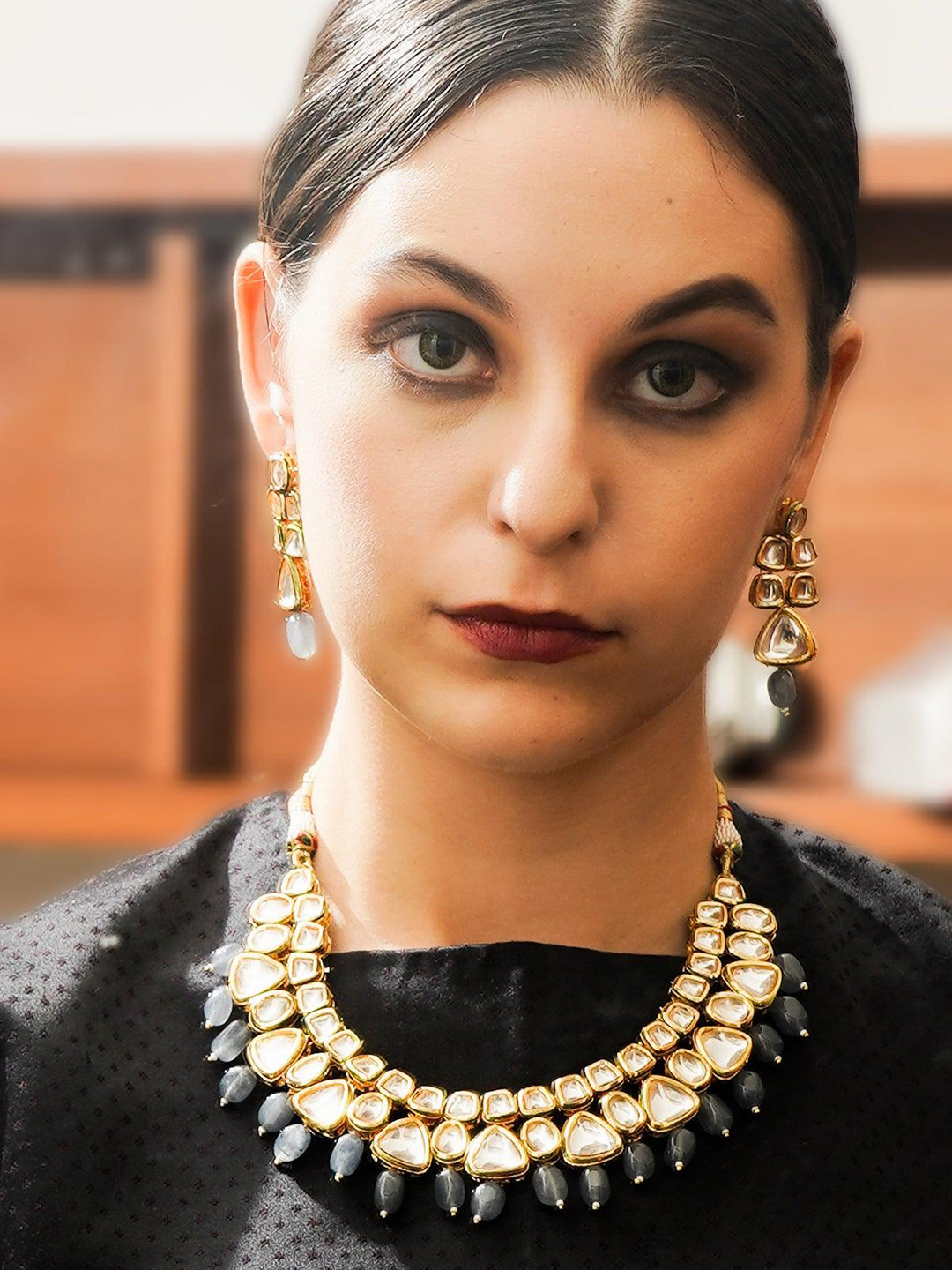 ODETTE Gold-Plated Kundan & Mani Studded Necklace & Earrings