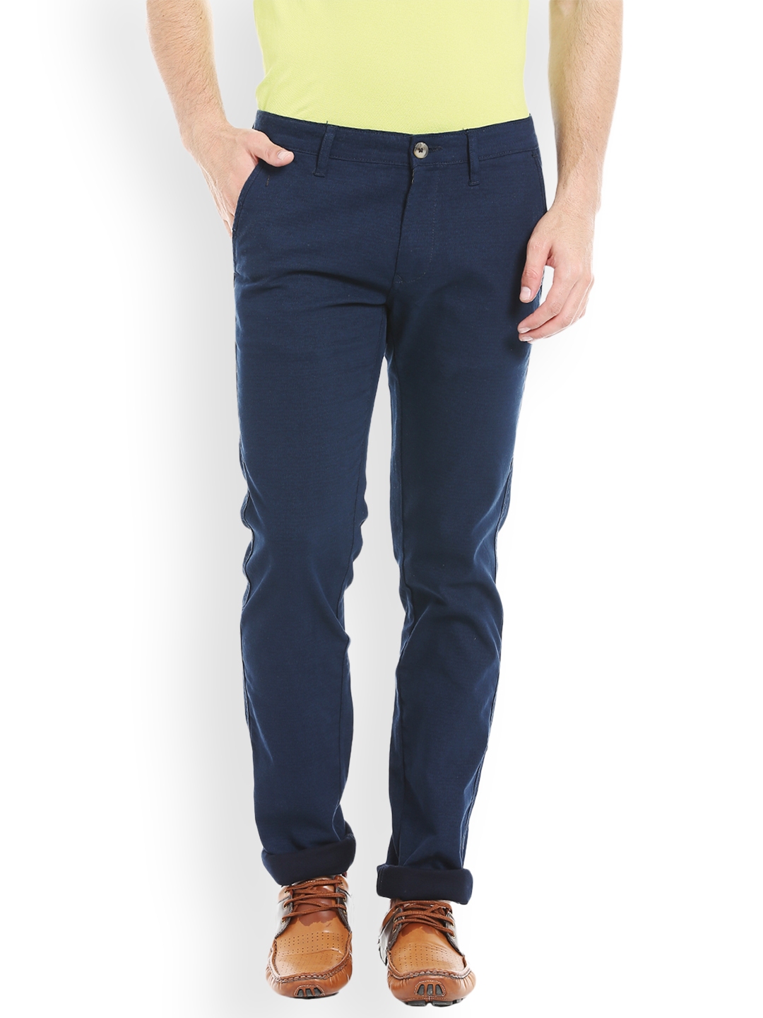 Buy DCot By Donear Men Blue Tapered Fit Solid Regular Trousers  Trousers  for Men 2391535  Myntra