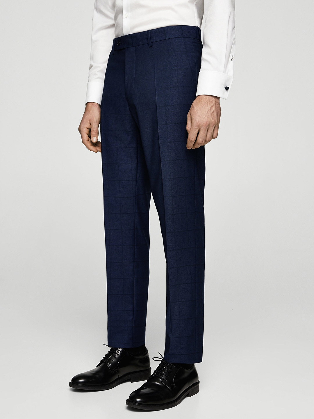 Mango Man Slim Fit Check Suit Trousers In Navy  ASOS