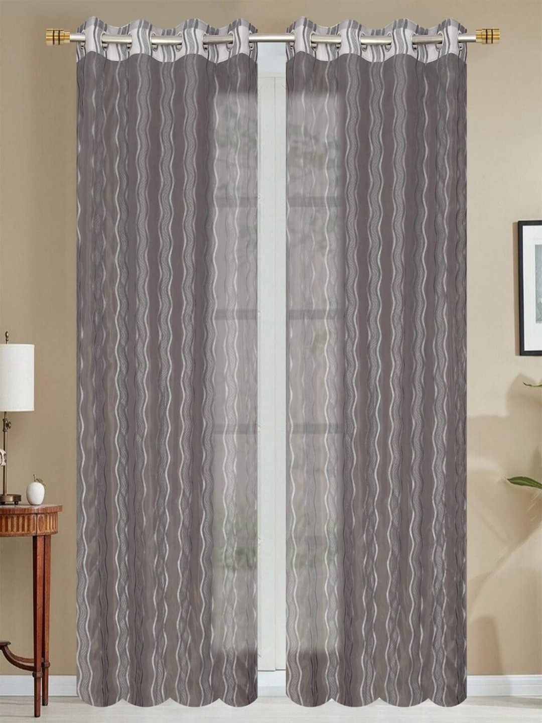 Homefab India Wavenet Grey 2 Pieces Self Design Sheer Door Curtains