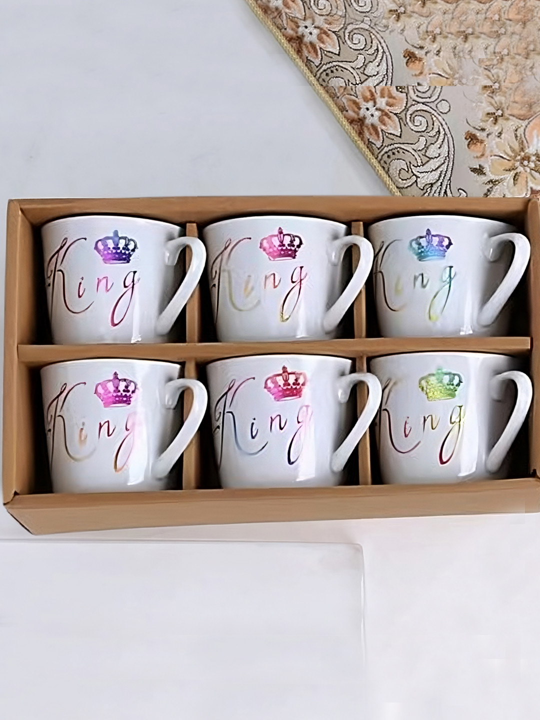 BonZeaL Fun Wordings White Typography Ceramic Handmade 6 Piece Mugs-170ml