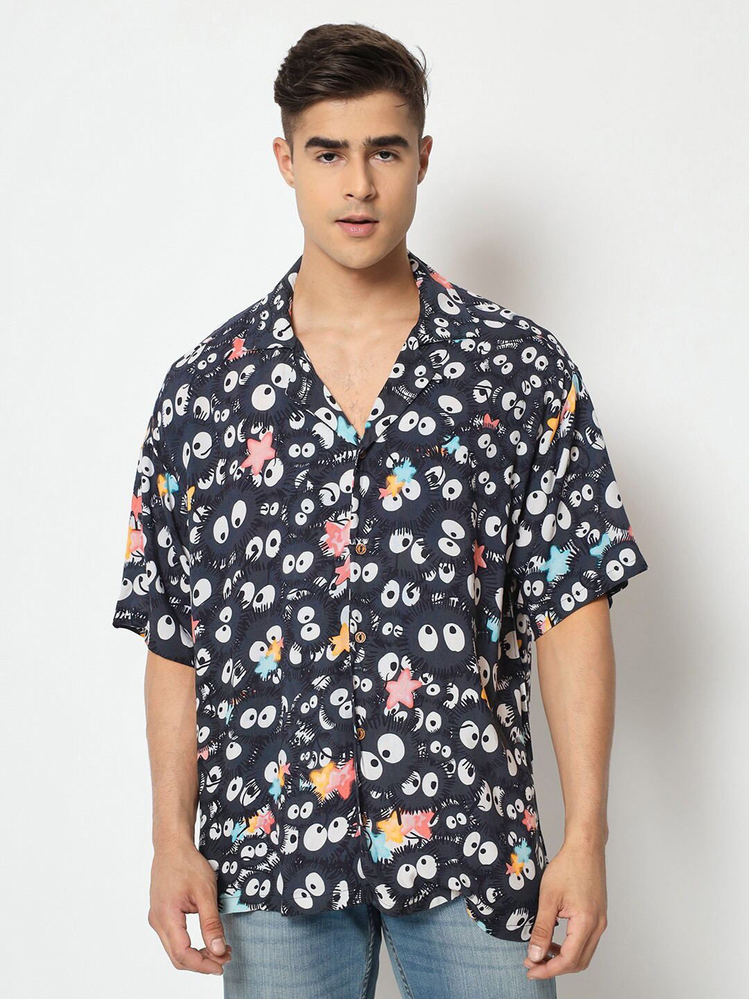 COMICSENSE My Neighbor Totoro Anime Printed Soot Spirits Oversized Hawaiian Shirt