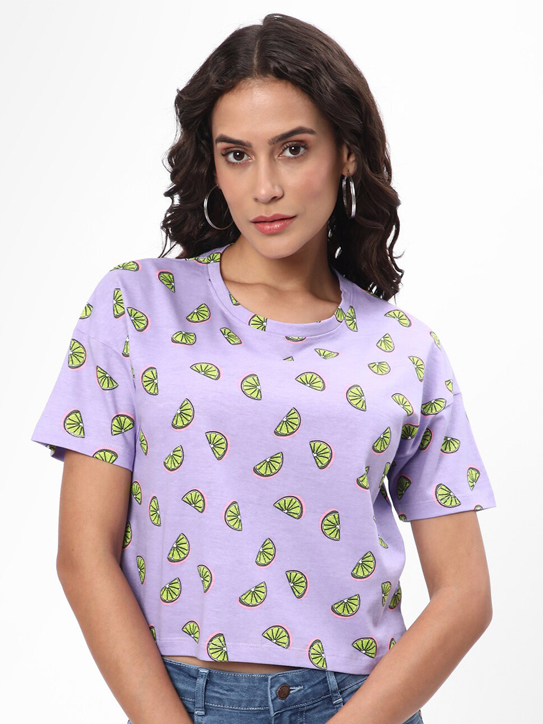 R&B Conversational Printed Boxy Fit Cotton Crop T-Shirt