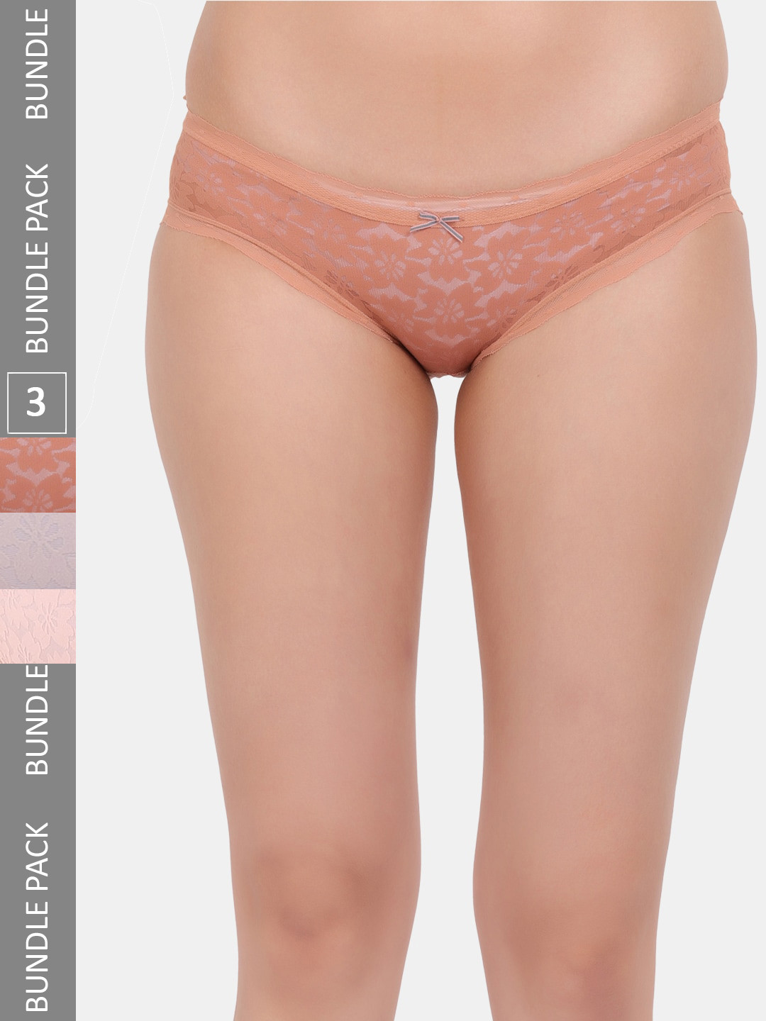 Amour Secret Pack Of 3 Self Design Lace Details Leaf Proof Hipster Briefs