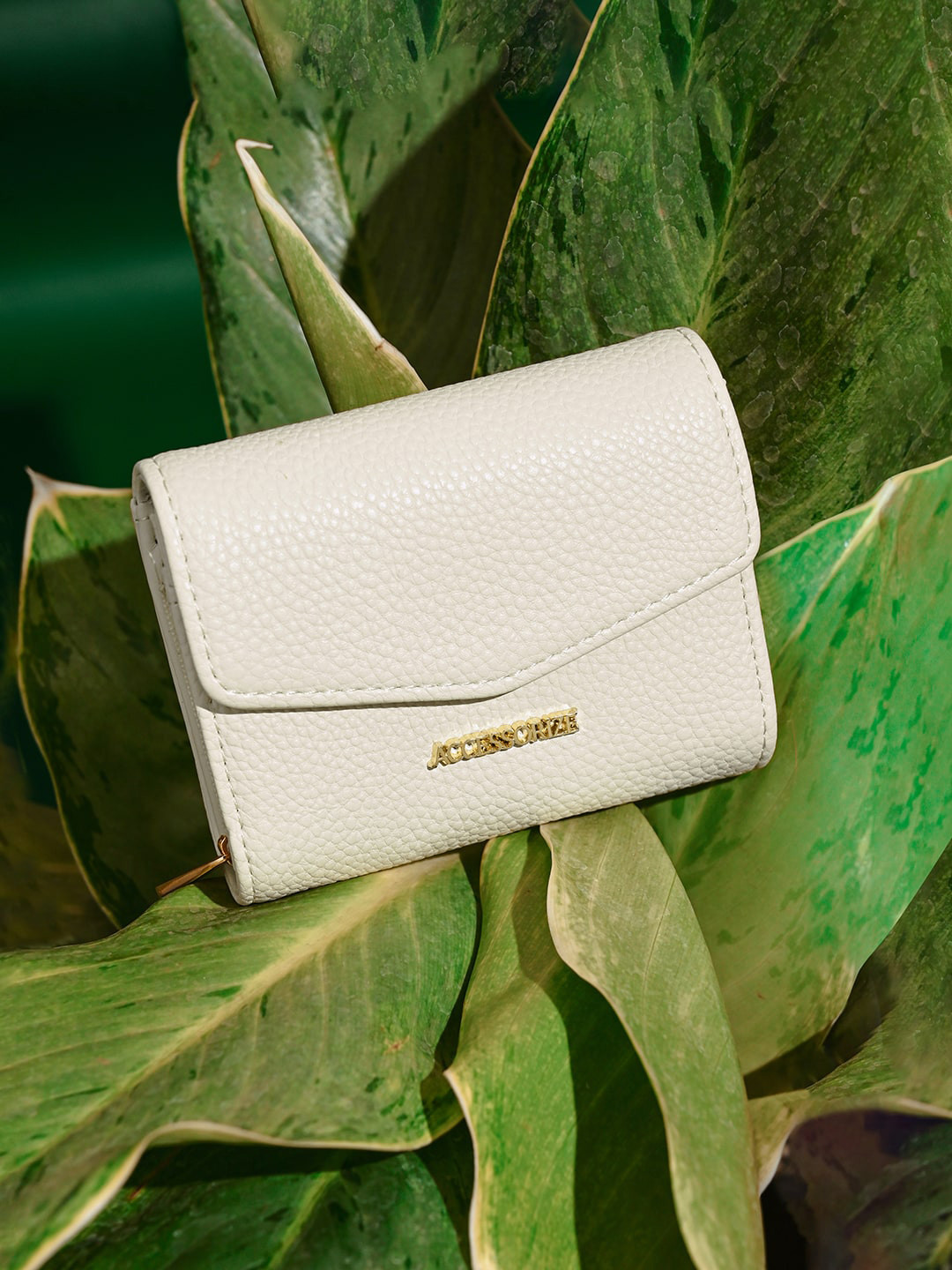 Accessorize London Women's Faux Leather Cream Small Flap Zip Around Purse