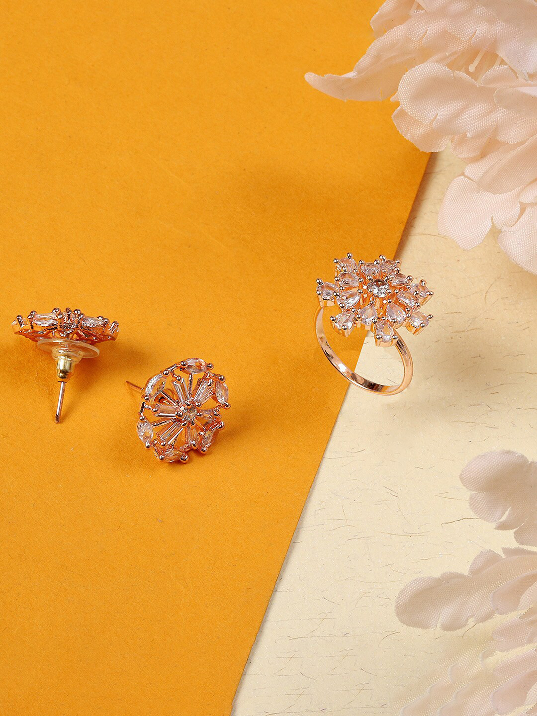 PRIVIU Rose Gold-Plated AD-Studded Jewellery Set