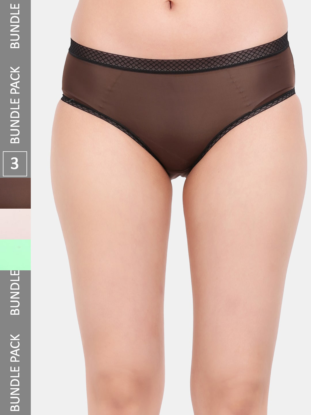 Amour Secret Pack Of 3 Laced Leak Proof Hipster Briefs P205_Bwn_Grn_Skn