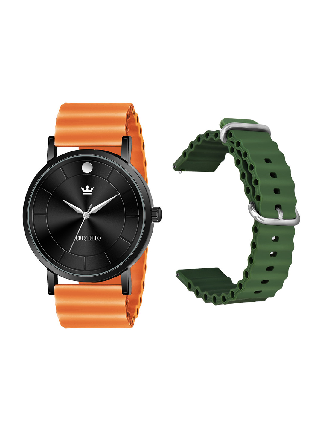 CRESTELLO Men Round Dial & Analogue Multi Function Watch CRCS-BK028-ORN-GRN