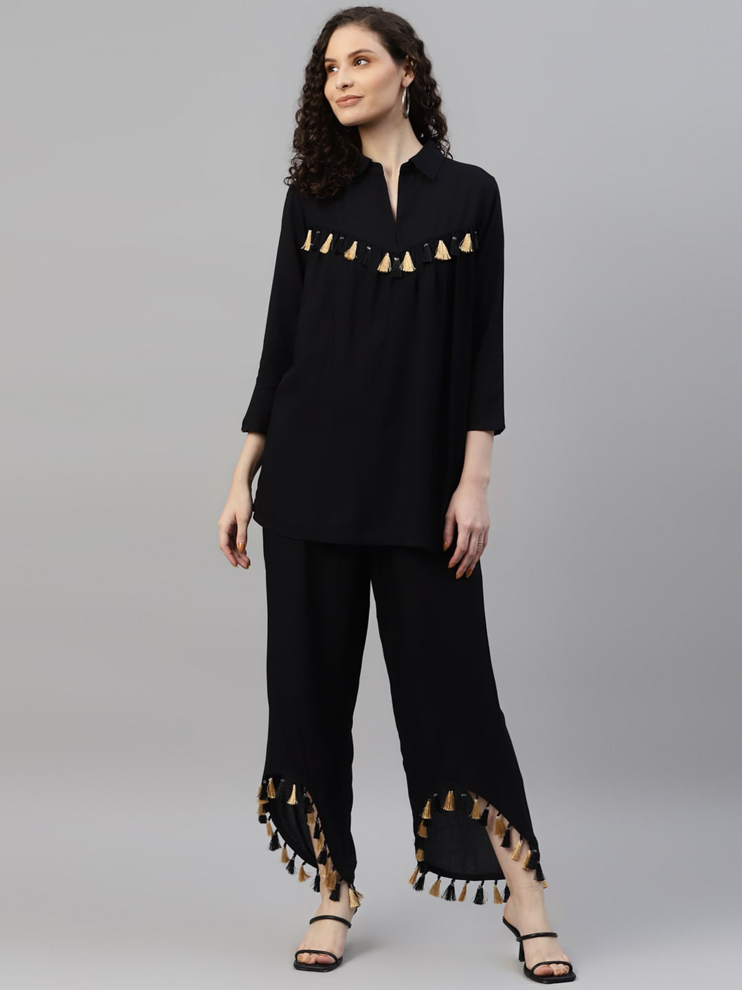 Vibes by Deebaco  Shirt Collar Top and Trousers Co-Ords With Tassles