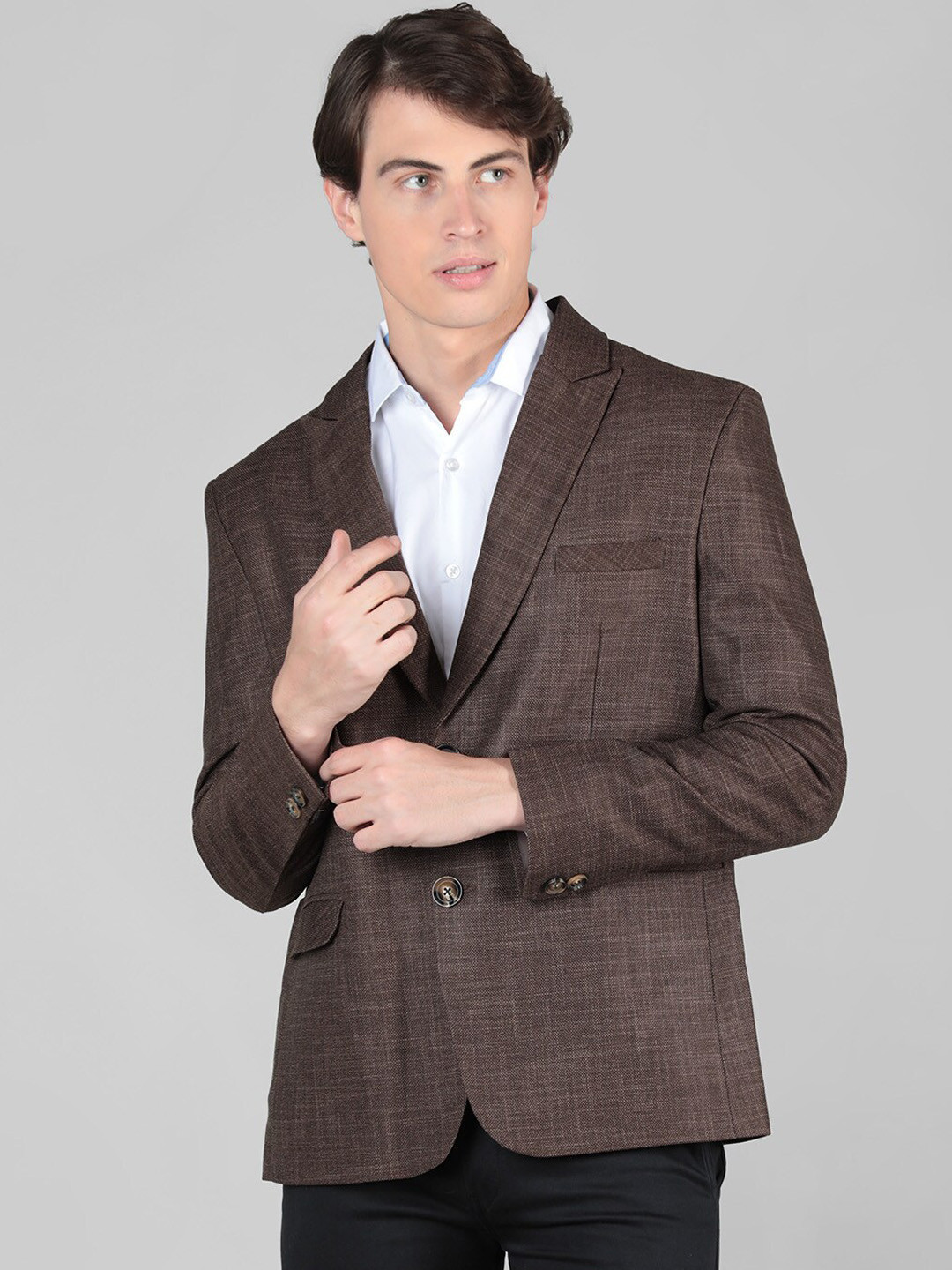 Dlanxa Self-Design Single Breasted Notched Lapel Formal Blazer