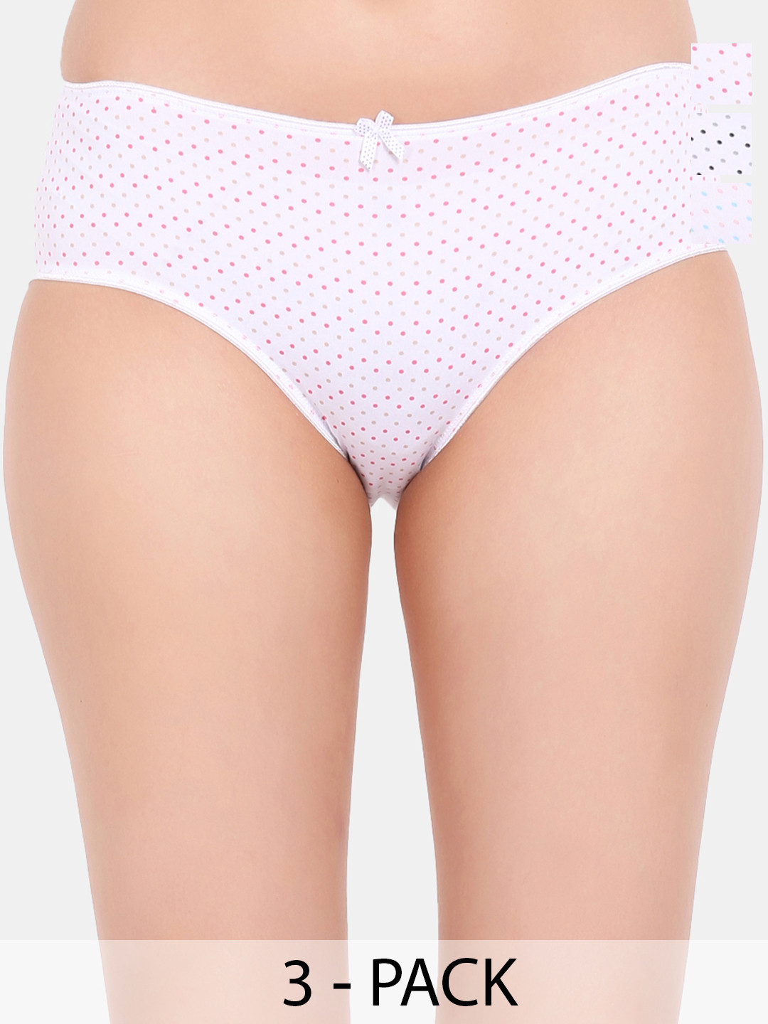 Amour Secret Pack Of 3 Polka Dots Cotton Leak ProofMid-Rise HipsterBriefs P204_Blk_Blu_Pnk