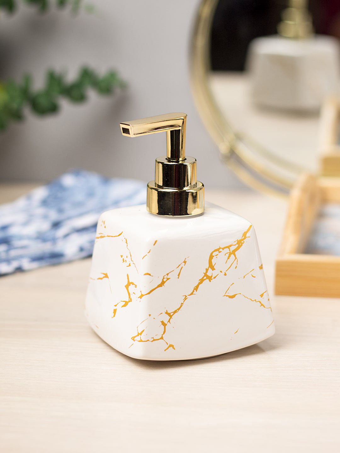 MARKET99 Terrazzo Stone Finish White Ceramic Soap Dispenser 350ml