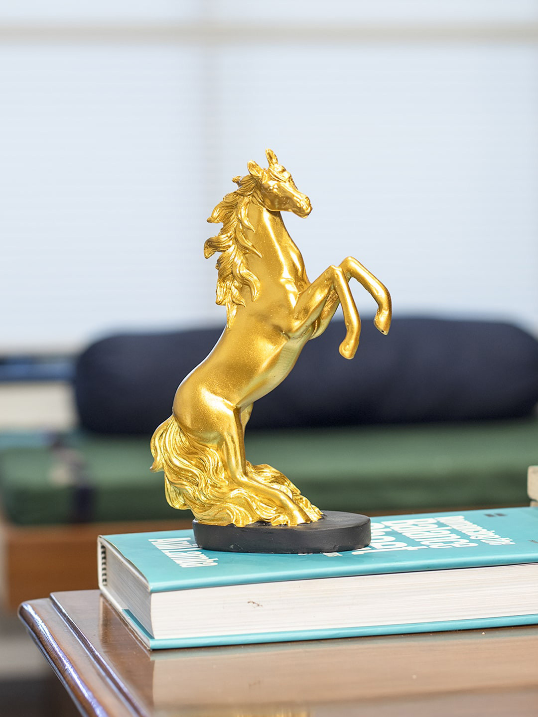 MARKET99 Gold-Toned Black Horse Sculpture Showpiece
