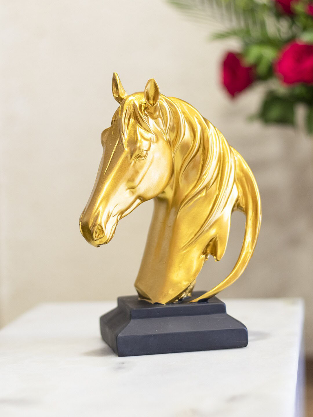 MARKET99 Horse Head Gold Polyresin Natural Home Office Medium Showpiece - 4.9 Inches