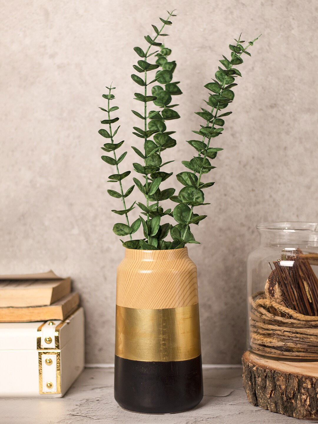 MARKET99 Beige & Black Colourblocked Ceramic Flower Vase