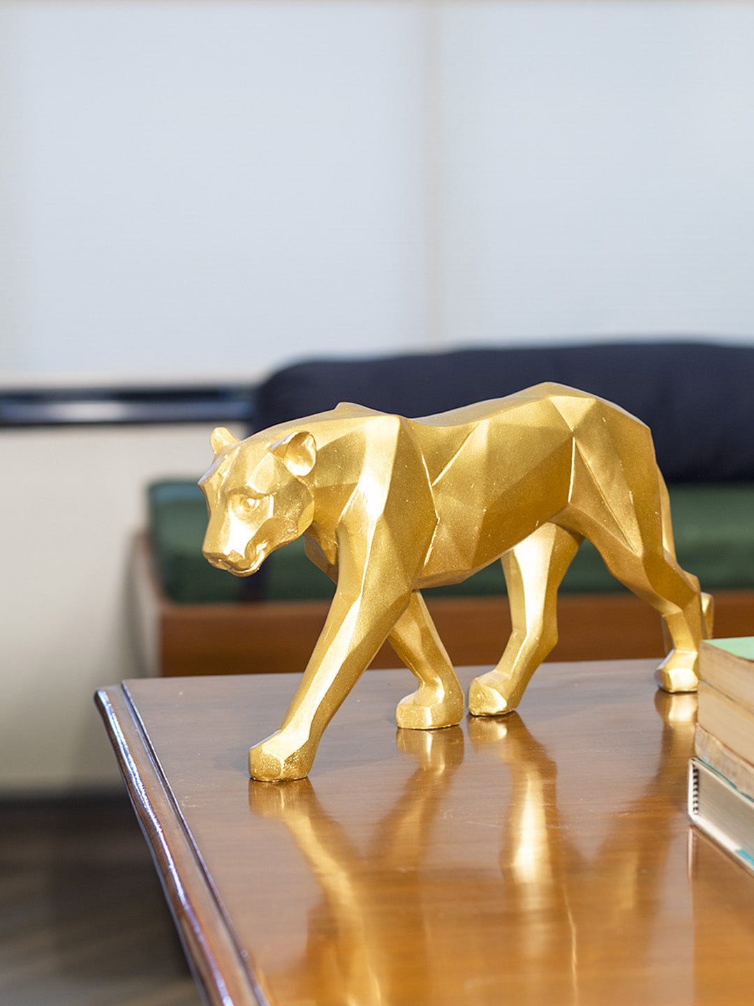 MARKET99 Leopard Gold Polyresin Natural Living Room Medium Showpiece - 4.7 Inches