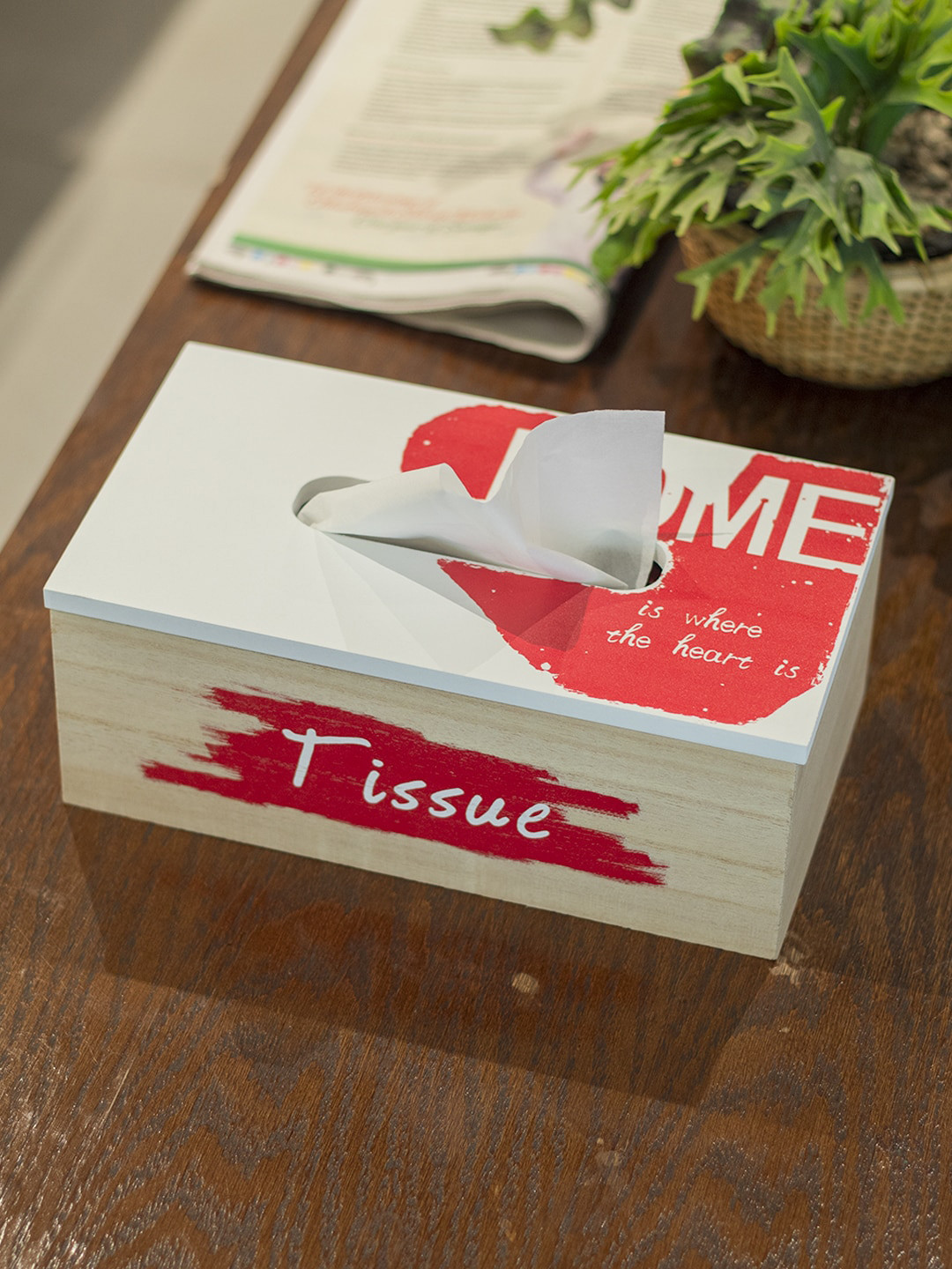 Market99 White & Red Printed Tissue Holder Box