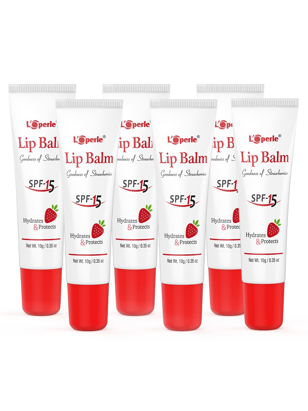 LOPERLE Set of 6 Strawberry Lip Balms with Goodness of Strawberry & SPF-15 - 10gm Each
